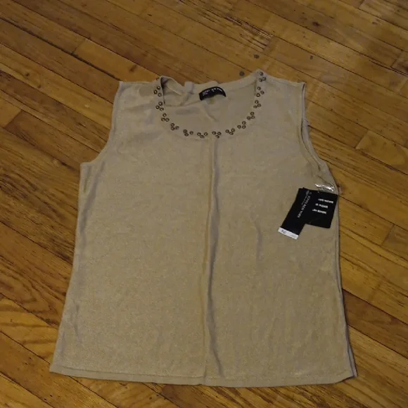 Jones New York Tan Embellished Tee XL NWT - Picture 1 of 3